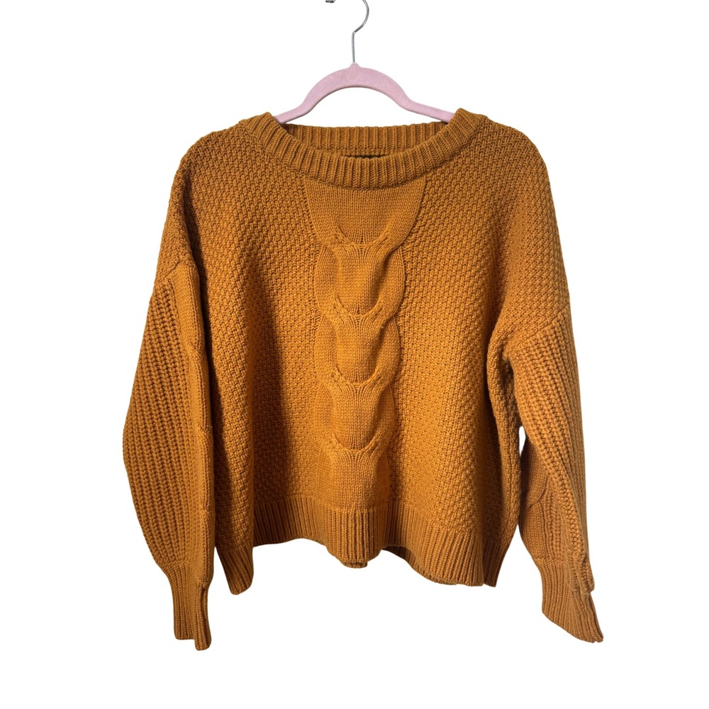 J.Crew Womens Small Mustard Yellow Wool Blend Cable Knit Chunky Sweater Ochre